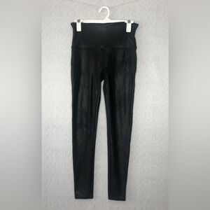 Spanx Women's Faux Leather Leggings L Black Sleek Smoothing Flattering Shapewear